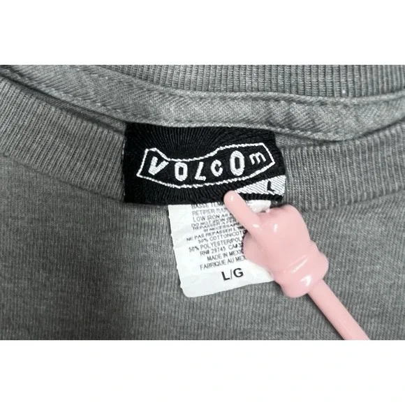 Medium Grey Volcom Long Sleeve T-shirt Volcom Logo Down One-sleeve Size L - Picture 4 of 4